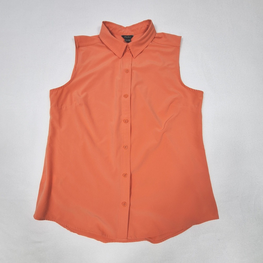 Eddie Bauer Sleeveless Shirt Womens Medium Orange Button Down D1358064 Hiking